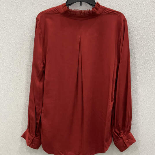 NWT Womens Red Ruffle Criss Cross Neck Long Sleeve Pullover Blouse Top Sz 1 image number 2