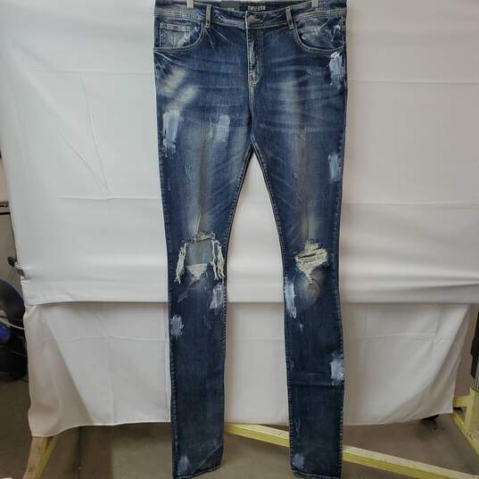 Embellish Distressed Cotton Blue Jeans 38X50 NWT image number 1