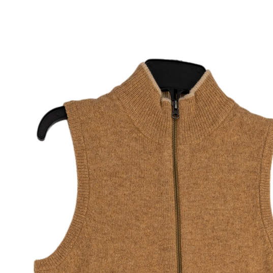 Womens Tan Knitted Mock Neck Sleeveless Full-Zip Vest Size S/P image number 3