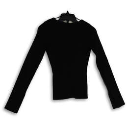 NWT Womens Black Ribbed Long Sleeve Split Neck Pullover Blouse Top Size S alternative image