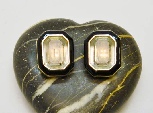 Vintage DS Co Daniel Swarovski Crystal Gold Tone & Black Enamel Clip-On Earrings 21.4g image number 1