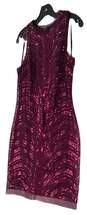 Womens Pink Sequin Sleeveless Round Neck Casual Shift Dress Size 6 image number 2