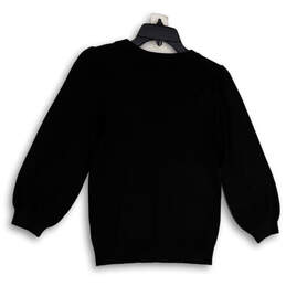 NWT Womens Black Crew Neck Tight-Knit Balloon Sleeve Pullover Sweater Sz M alternative image