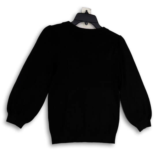 NWT Womens Black Crew Neck Tight-Knit Balloon Sleeve Pullover Sweater Sz M image number 2