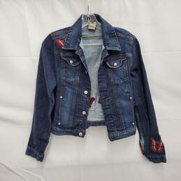 7 For All Mankind WM's Blue Denim Washed Butterfly Patch Trucker Jacket Size SM