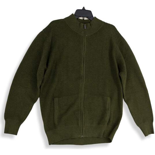 F/X Fusion Mens Green Ribbed Knitted Long Sleeve Full Zip Sweater Size Large image number 1