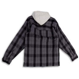 NWT Mens Gray Black Plaid Long Sleeve Hooded Button Front Jacket Size M alternative image
