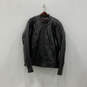 Mens Black Leather Long Sleeve Pocket Full-Zip Motorcycle Jacket Size LT image number 1