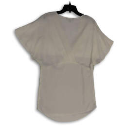 Womens White V-Neck Short Sleeve Stretch Pullover Blouse Top Size XXS alternative image