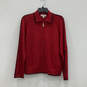 Womens Red Black Knitted Long Sleeve Collared Full-Zip Sweater Size Medium image number 1