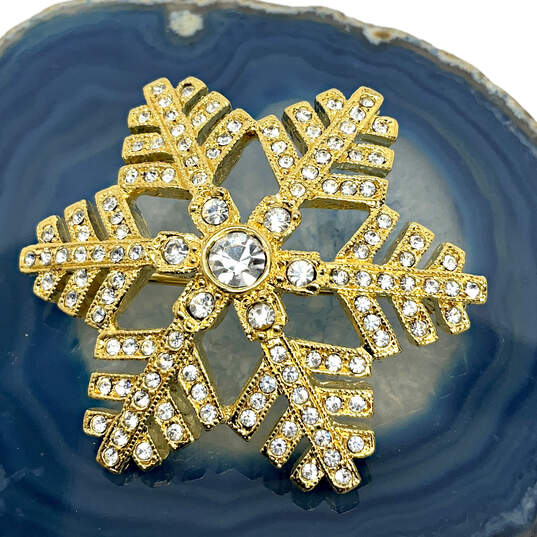 Designer Joan Rivers Gold-Tone Crystal Clear Stone Snowflake Brooch Pin image number 1