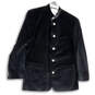 Mens Black Velvet Long Sleeve Collared Pockets Six Button Blazer Size 42R image number 1