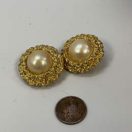 Designer Joan Rivers Gold-Tone Off-White Faux Pearl Clip On Stud Earrings alternative image