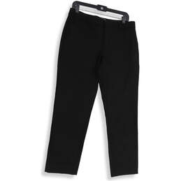 Womens Black Flat Front Slash Pockets Straight Leg Dress Pants Size 8L