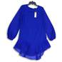 NWT Womens Blue Long Sleeve Keyhole Back Ruffled Hem Shift Dress Size S image number 1