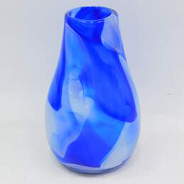 12.5in Blue Swirled Thick Art Glass Vase Home Decor alternative image