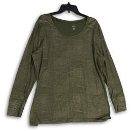 Womens Green Long Sleeve Round Neck Pullover T-Shirt Size X-Large