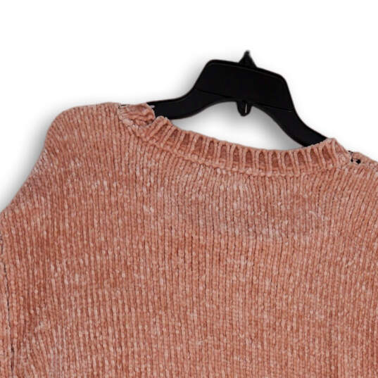 Womens Pink Stretch Knitted Long Sleeve Crew Neck Sweater Size Large image number 4