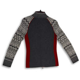 Womens Gray Fair Isle Knitted Mock Neck Long Sleeve Full-Zip Sweater Sz SP alternative image
