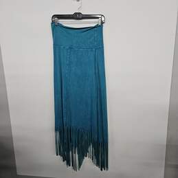 Blue High Waist Skirt with Fringe