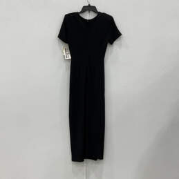 NWT Womens Black Short Sleeve Belted Front Slit Back Zip Maxi Dress Size 8 alternative image
