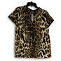 Womens Brown Leopard Print Round Neck Short Sleeve Pullover Blouse Top Sz 2 image number 2