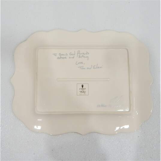 L'Objet Fortuny Pergolesi Rectangular Blue 24K Gold Accents Earthenware Platter image number 4