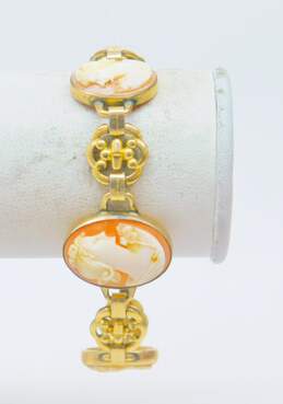 Vintage Gold Filled Carved Cameo Scroll Link Bracelet & Flower Pin 16.7g alternative image