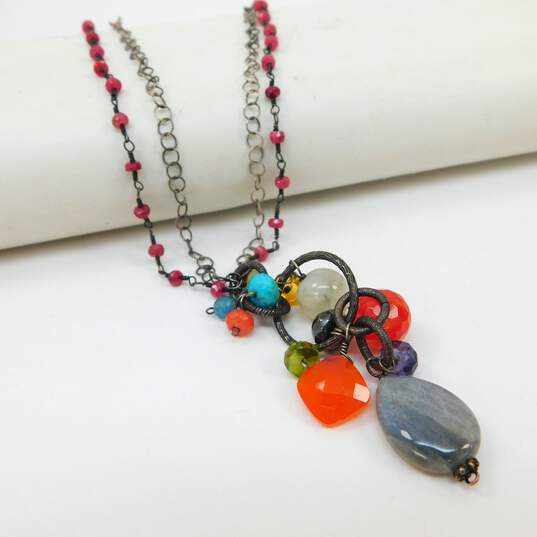 Anna Balkan Signed 925 Ruby, Labradorite & Agate Bead Necklace 19.2g image number 1