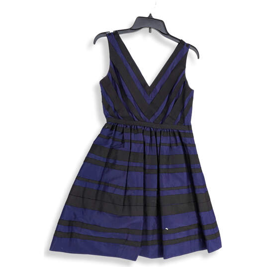 Womens Blue Black Striped Sleeveless V-Neck Short Fit & Flare Dress Size 2 image number 4