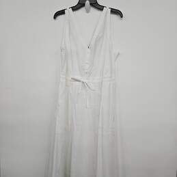White Button Sleeveless V Neck Dress With Drawstring
