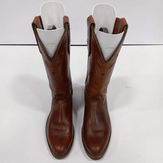 Men's Brown Leather Cowboy Boots Size 8D image number 3