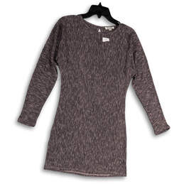 NWT Womens Brown Knitted Heather Long Sleeve Sweater Dress Size XS