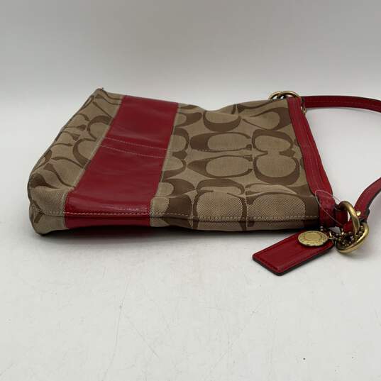 Coach Womens Red Beige Signature Print Detachable Strap Crossbody Handbag image number 4