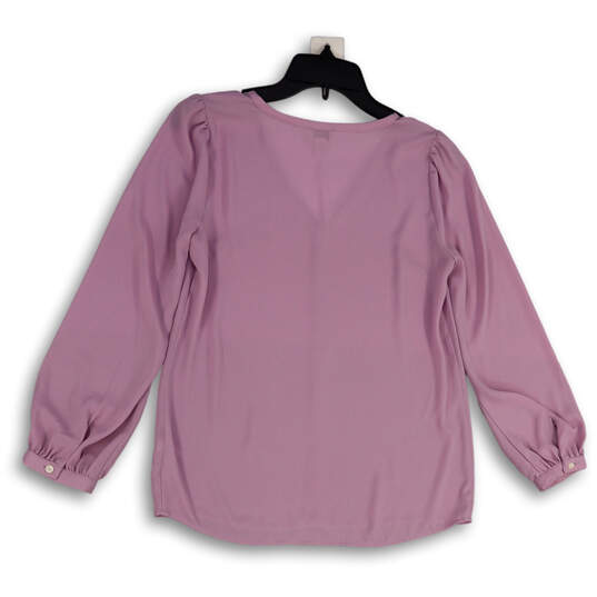 Womens Purple Long Sleeve V-Neck Stretch Pullover Blouse Top Size 00 image number 2
