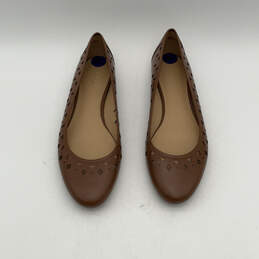 Womens Brown Leather Round Toe Slip-On Fashionable Ballet Flats Size 8.5