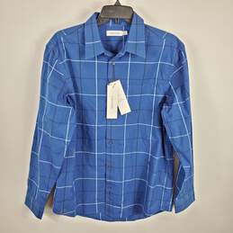 Calvin Klein Men Blue Plaid Button Up Shirt S NWT