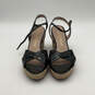 Womens Tan Black Leather Adjustable Strap Wedge Espadrille Heels Size 10.5 image number 1