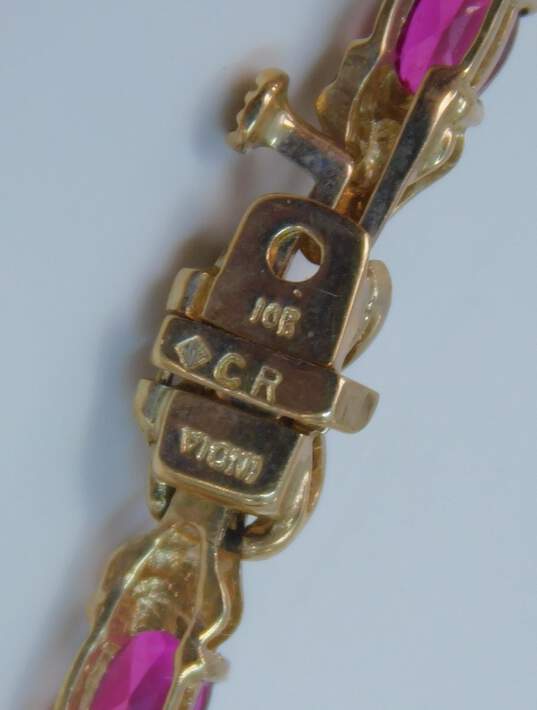 Romantic 10K Yellow Gold Ruby & Diamond Accent Bracelet 7.5g image number 4