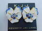 Kenneth Jay Lane White Enamel & Rhinestone Flower Earrings image number 1