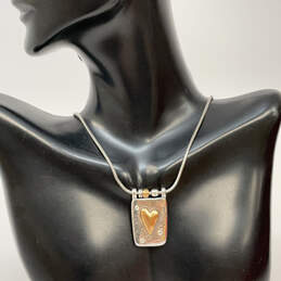 Designer Brighton Two-Tone Heart Shape Stone Snake Chain Pendant Necklace