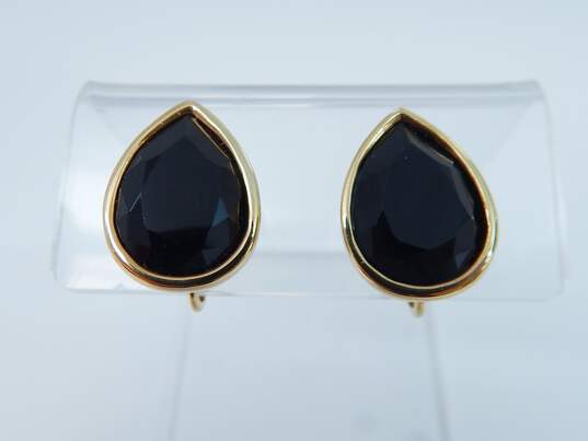 Vintage SAL Swarovski Faceted Black Glass Gold Tone Clip On Earrings 11.9g image number 1
