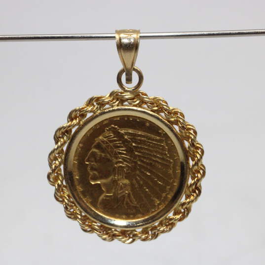 22K Yellow Gold Coin In 14K Yellow Gold Bale Pendant & Bracelet - 38.3g image number 3