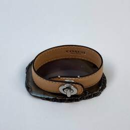 Designer Coach Beige Signature Leather Turnlock Fashion Wrap Bracelet