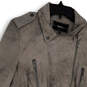Womens Gray Collared Faux Suede Long Sleeve Full-Zip Motorcycle Jacket Sz L image number 3