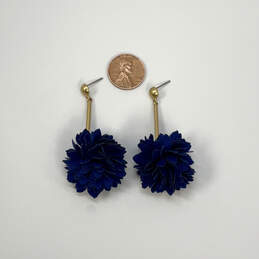 Designer J. Crew Gold-Tone Blue Pom Pom Fashionable Drop Earrings
