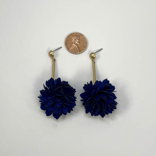 Designer J. Crew Gold-Tone Blue Pom Pom Fashionable Drop Earrings image number 1