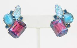 Vintage Jewel Tone and Bi-Color Aurora Lucite and Rhinestone Clip-On Earrings