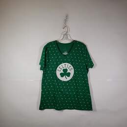 Womens All Over Print Boston Celtics Short Sleeve V-Neck NBA T-Shirt Size 2XL