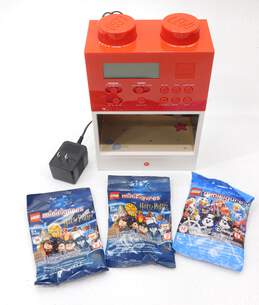 Red Brick Alarm Clock & IQ Hongkong Undersea Light Up White Brick w/ 3 Minifig Foil Packs
